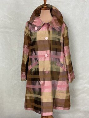 Mycra Pac One Pink Green Plaid Silk Reversible Spring Jacket NWOT Size 1 S/M